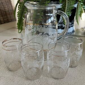 Vintage Bartlett Collins Cocktail Pitcher & juice glasses